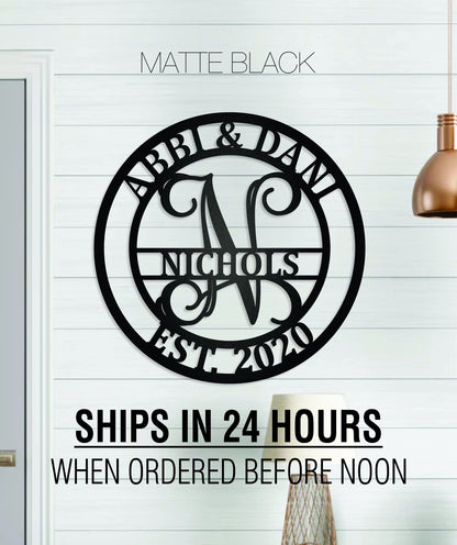 Custom Family Name Metal Monogram Sign Or Ornament, Last Name Sign, Bridal Shower Gift, Personalized Wedding Gift, Custom Anniversary Gift