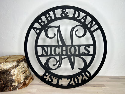 Custom Family Name Metal Monogram Sign Or Ornament, Last Name Sign, Bridal Shower Gift, Personalized Wedding Gift, Custom Anniversary Gift