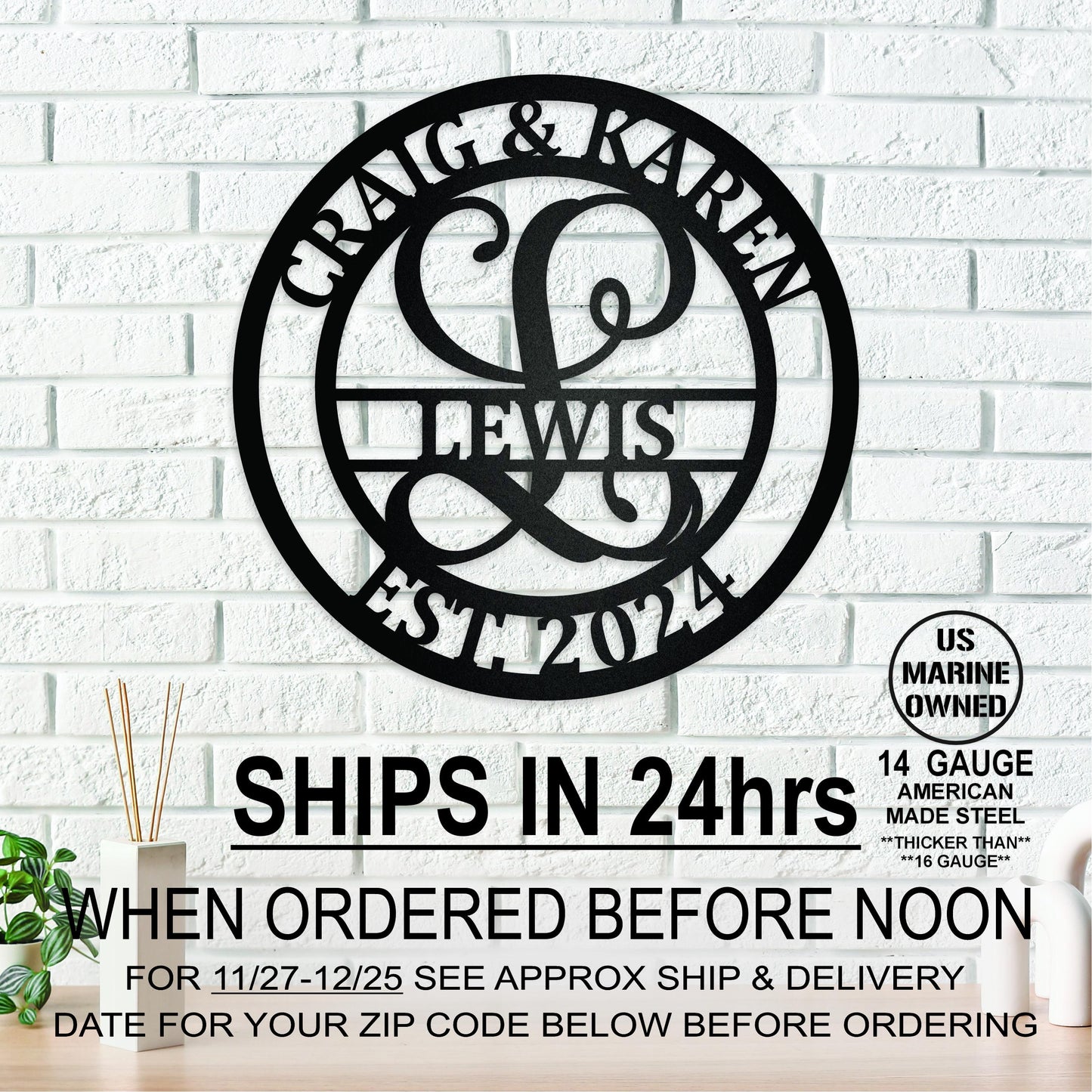 Custom Family Name Metal Monogram Sign Or Ornament, Last Name Sign, Bridal Shower Gift, Personalized Wedding Gift, Custom Anniversary Gift