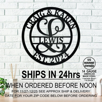 Custom Family Name Metal Monogram Sign Or Ornament, Last Name Sign, Bridal Shower Gift, Personalized Wedding Gift, Custom Anniversary Gift
